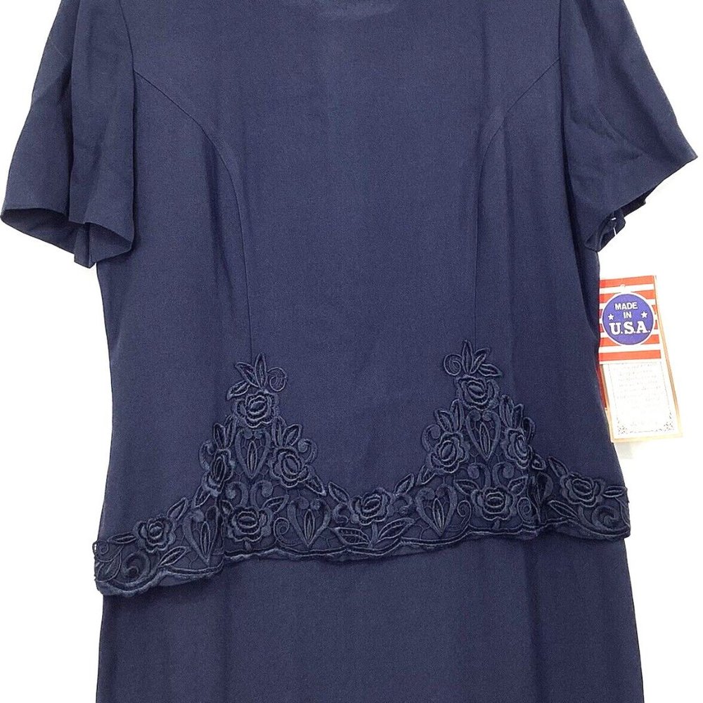 Women Navy Blue Mother of The Bride Dress , Long, Same-tone Embellishment Sz 14